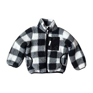 Okie Dokie Toddler 2T Sherpa Fleece Jacket Buffalo Plaid Black White Full Zip